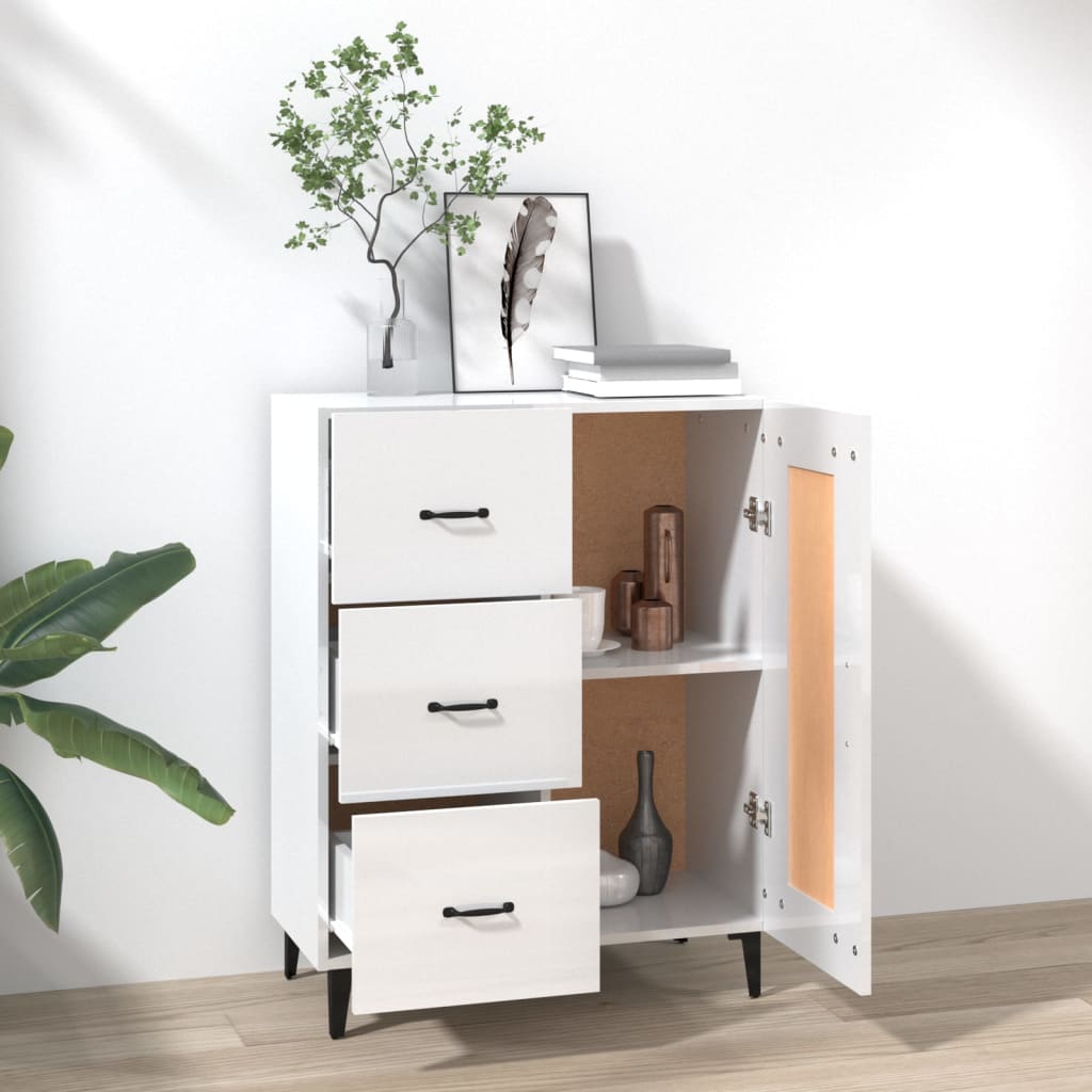 skænk 69,5x34x90 cm konstrueret træ hvid højglans