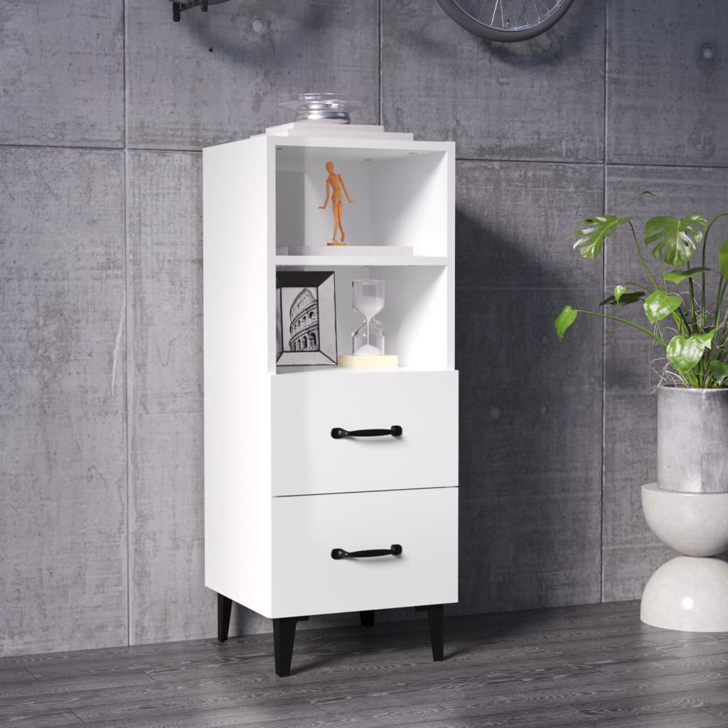 skænk 34,5x34x90 cm konstrueret træ hvid højglans