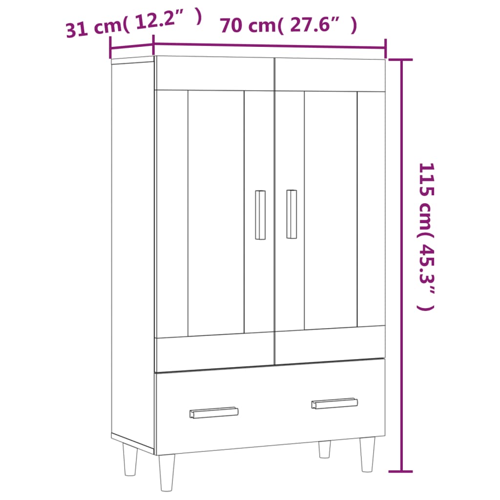 skab 70x31x115 cm konstrueret træ sonoma-eg