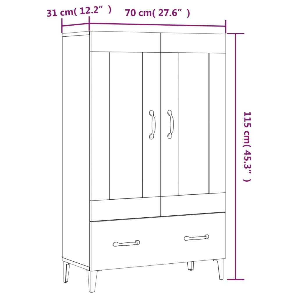 skab 70x31x115 cm konstrueret træ hvid
