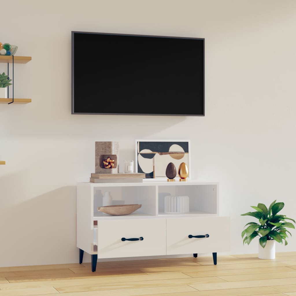 tv-bord 80x36x50 cm konstrueret træ hvid højglans