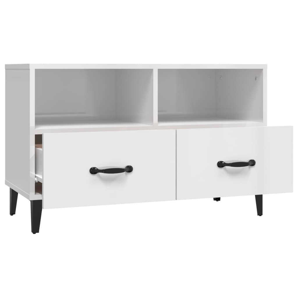 tv-bord 80x36x50 cm konstrueret træ hvid højglans