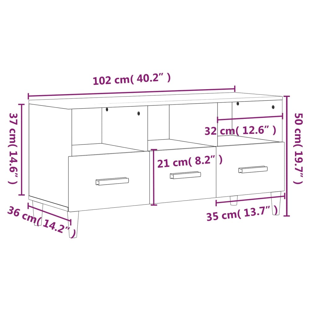 tv-bord 102x36x50 cm konstrueret træ hvid