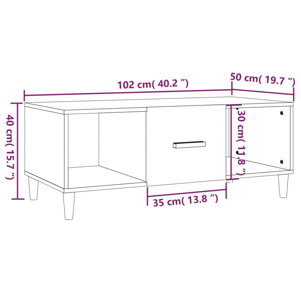 sofabord 102x50x40 cm konstrueret træ sort