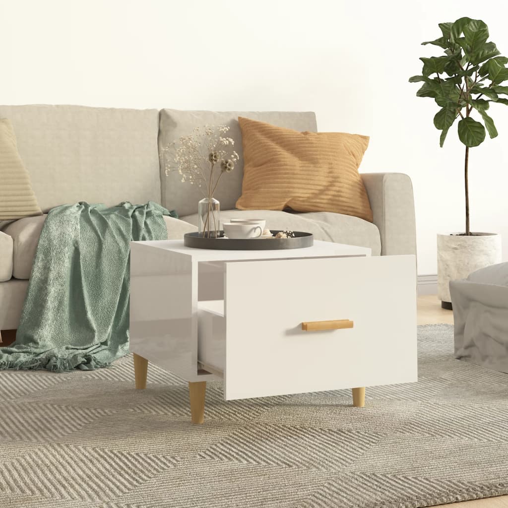 sofabord 50x50x40 cm konstrueret træ hvid højglans
