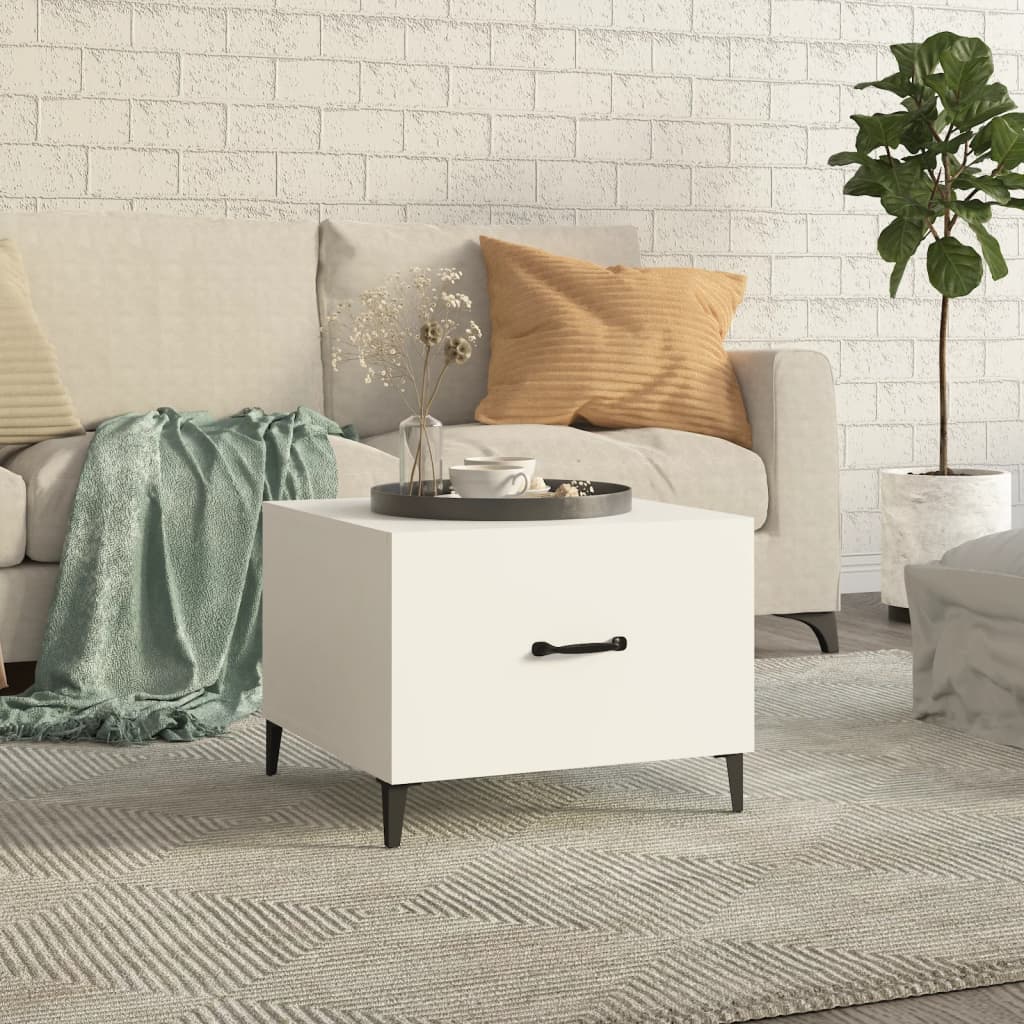 sofabord med metalben 50x50x40 cm hvid