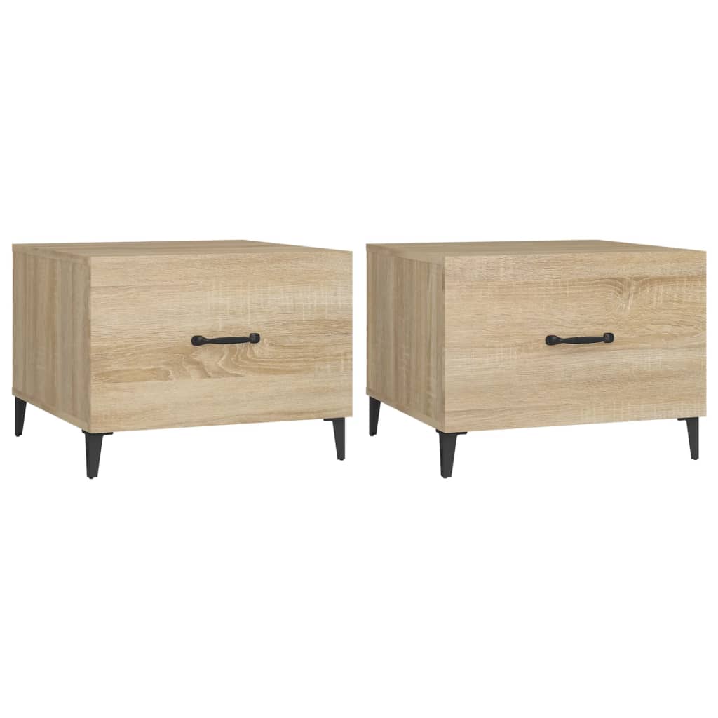 sofabord med metalben 2 stk. 50x50x40 cm sonoma-eg