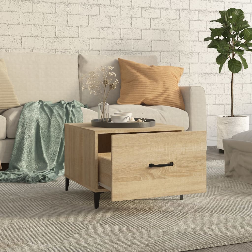 sofabord med metalben 2 stk. 50x50x40 cm sonoma-eg
