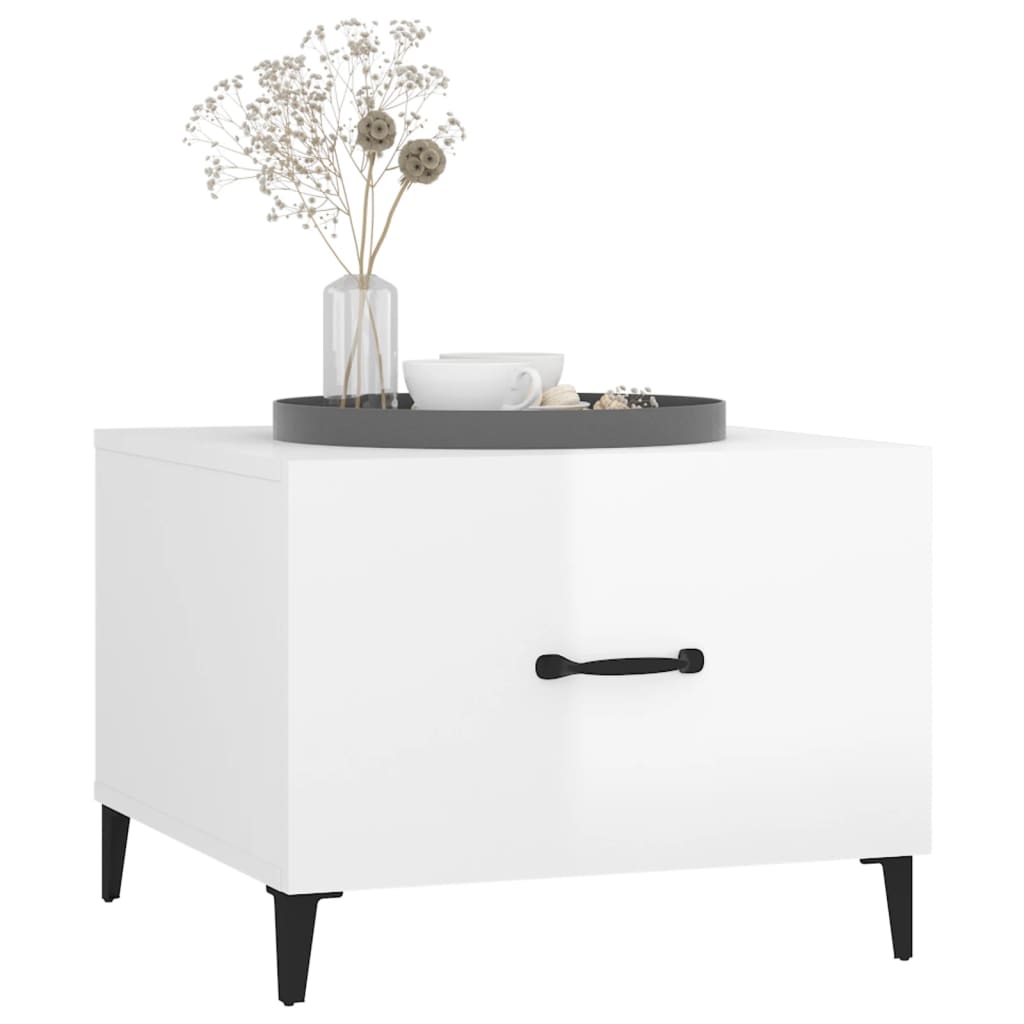sofabord med metalben 50x50x40 cm hvid højglans