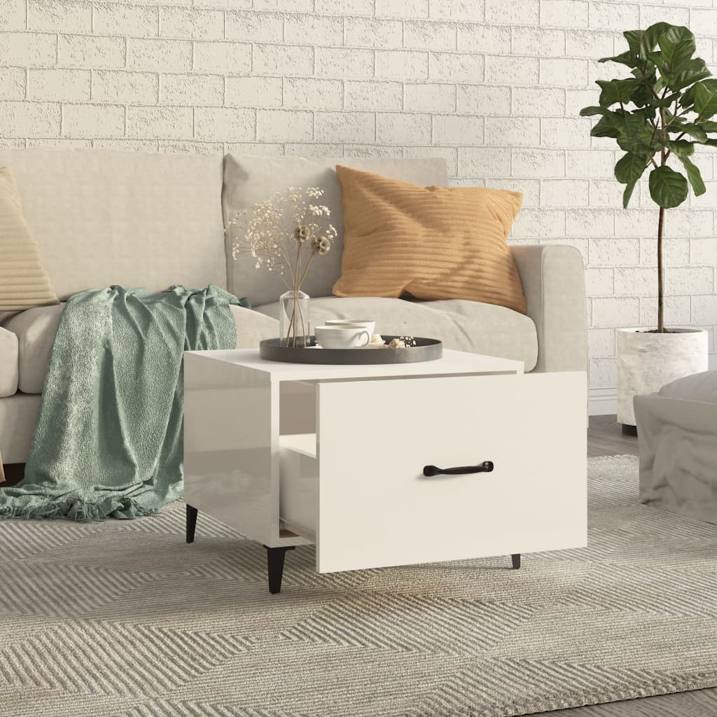 sofaborde med metalben 2 stk. 50x50x40 cm hvid højglans