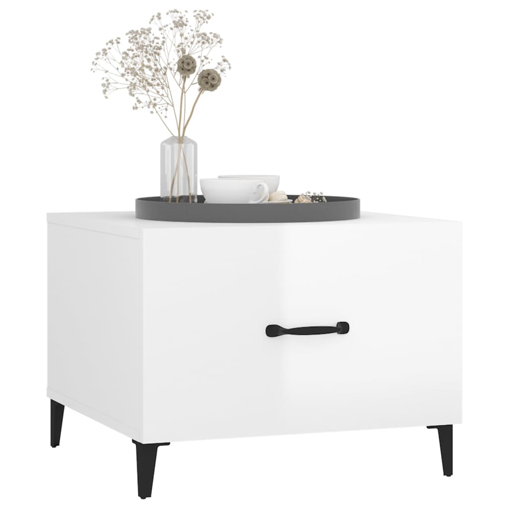 sofaborde med metalben 2 stk. 50x50x40 cm hvid højglans