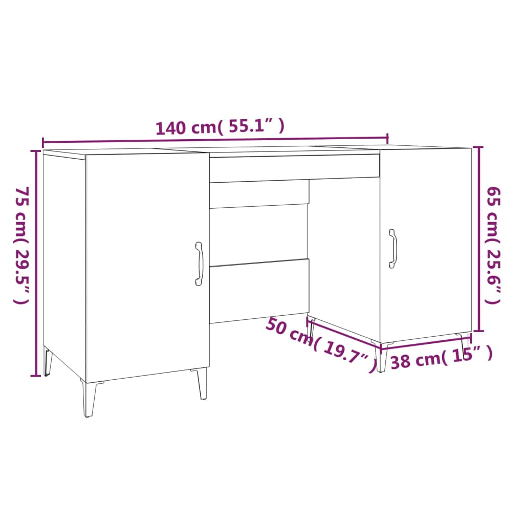 skrivebord 140x50x75 cm konstrueret træ sonoma-eg