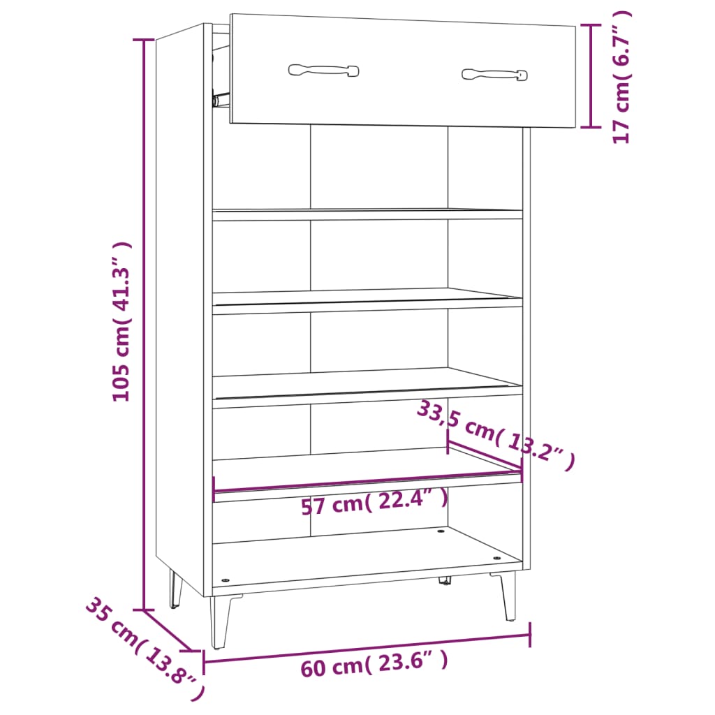 skoreol 60x35x105 cm konstrueret træ hvid