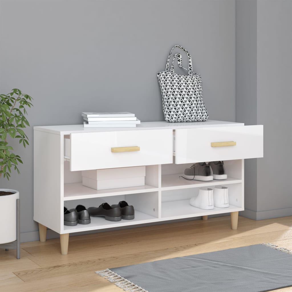 skoreol 102x35x55 cm konstrueret træ hvid højglans