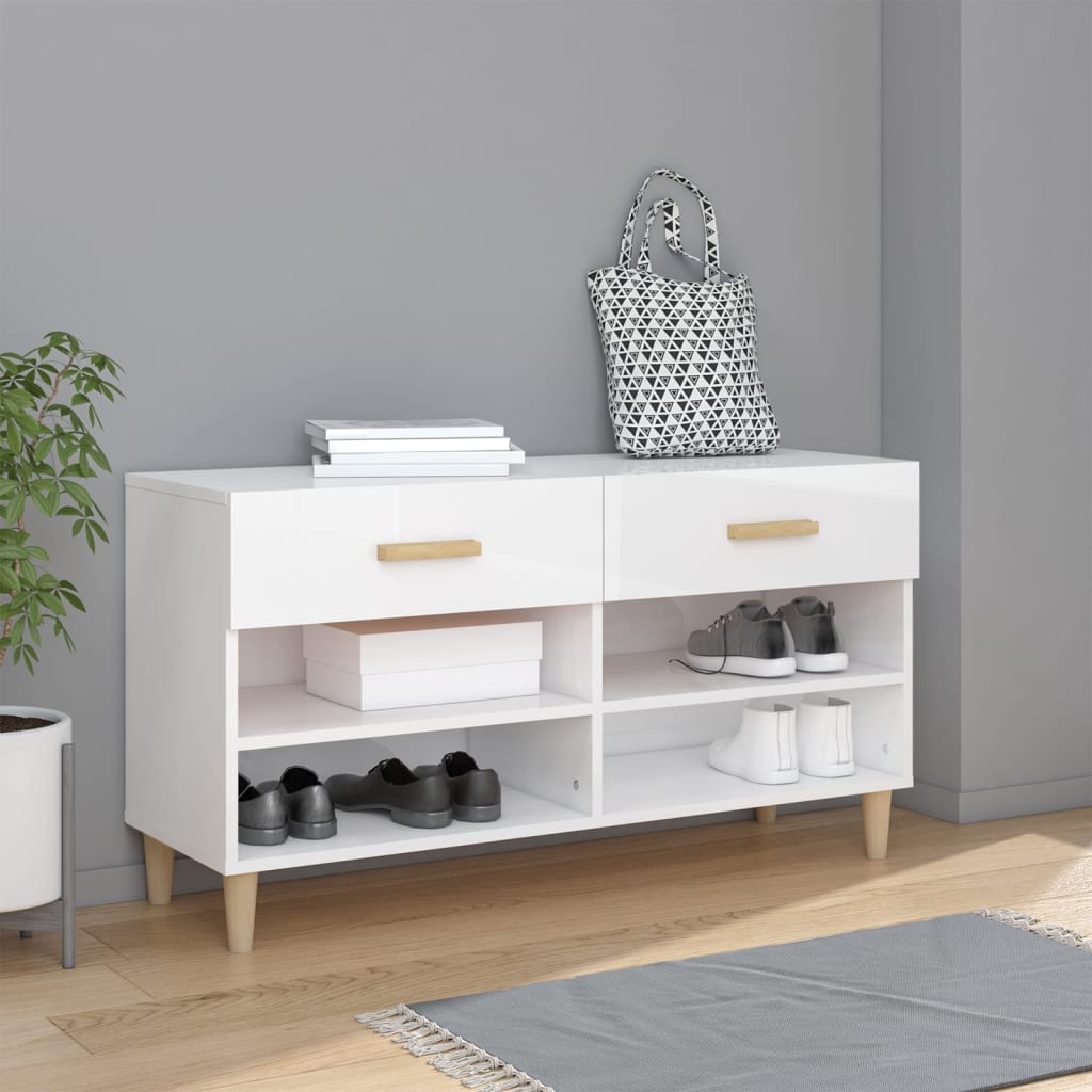skoreol 102x35x55 cm konstrueret træ hvid højglans