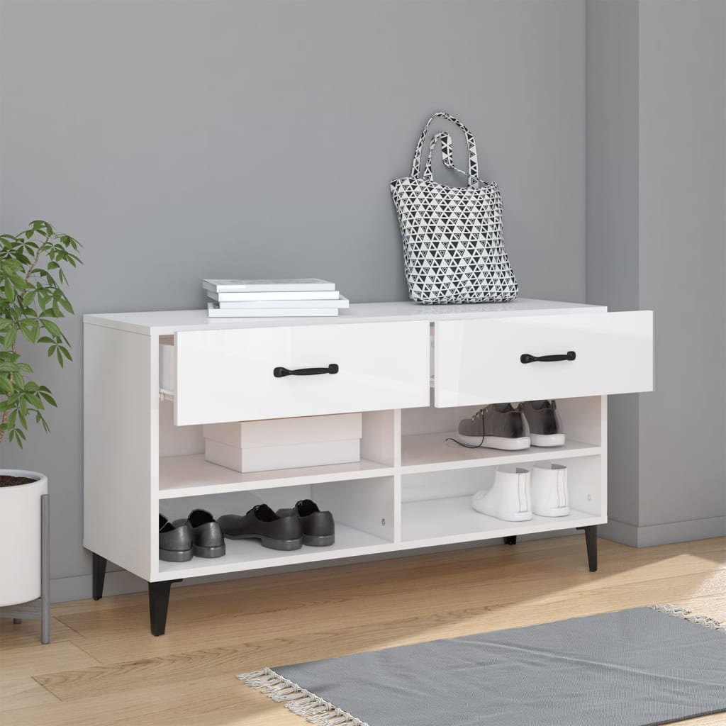 skoreol 102x35x55 cm konstrueret træ hvid højglans