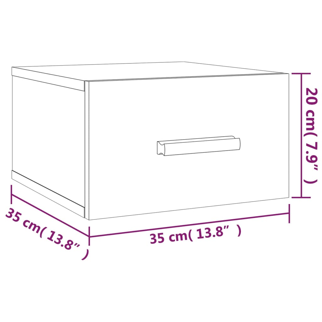 væghængt sengebord 35x35x20 cm betongrå