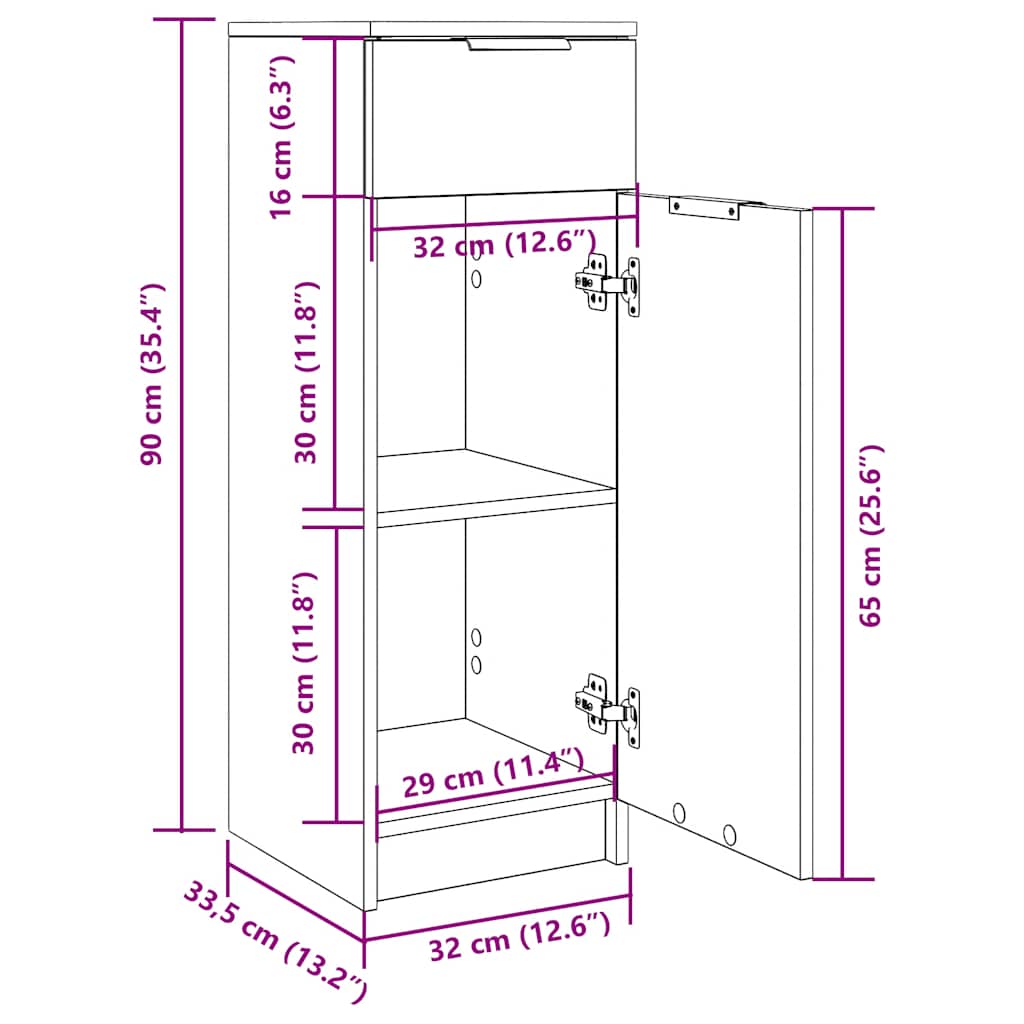badeværelsesskab 32x34x90 cm konstrueret træ røget egetræ