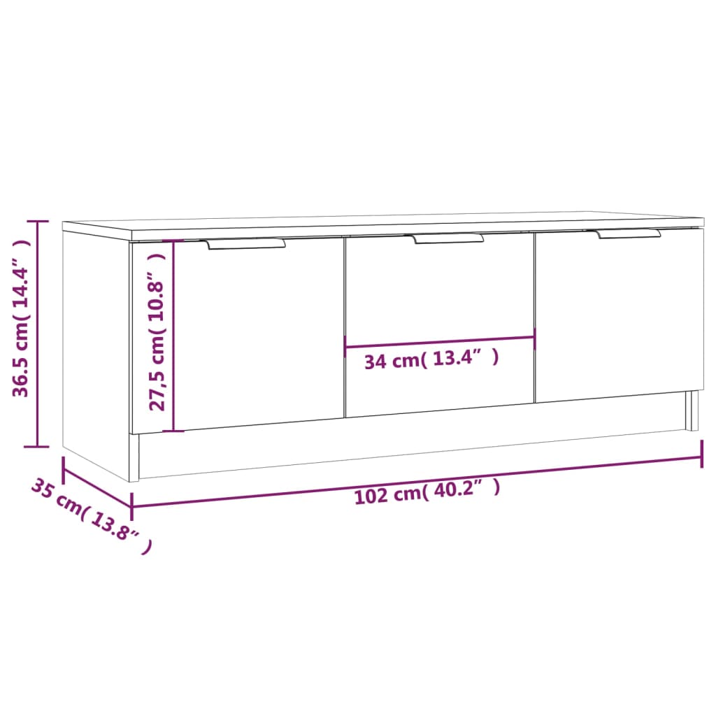 tv-bord 102x35x36,5 cm konstrueret træ røget egetræsfarve