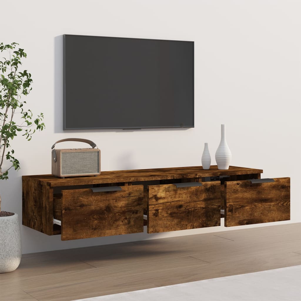 vægskab 102x30x20 cm konstrueret træ røget egetræsfarve
