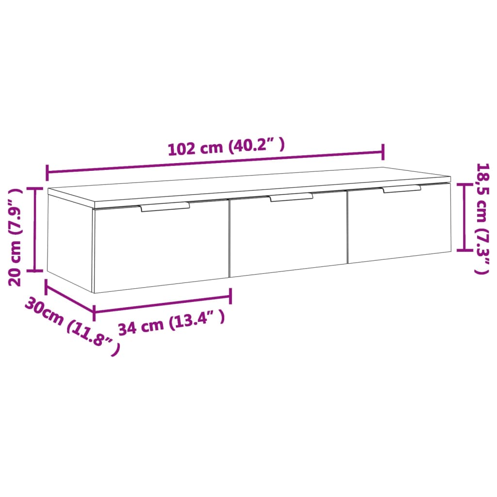 vægskab 102x30x20 cm konstrueret træ grå sonoma-eg