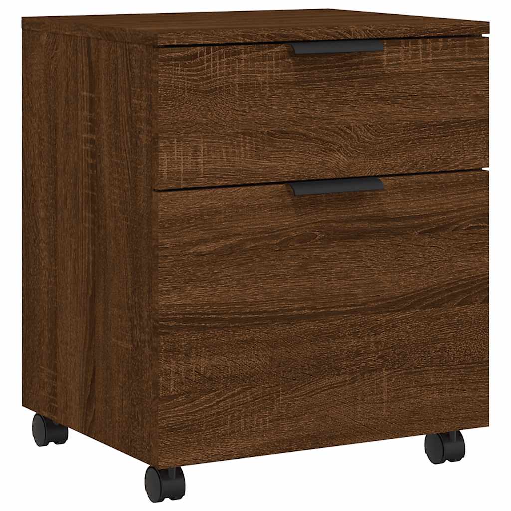 arkivskab med hjul 45x38x54 cm konstrueret træ brunt egetræ