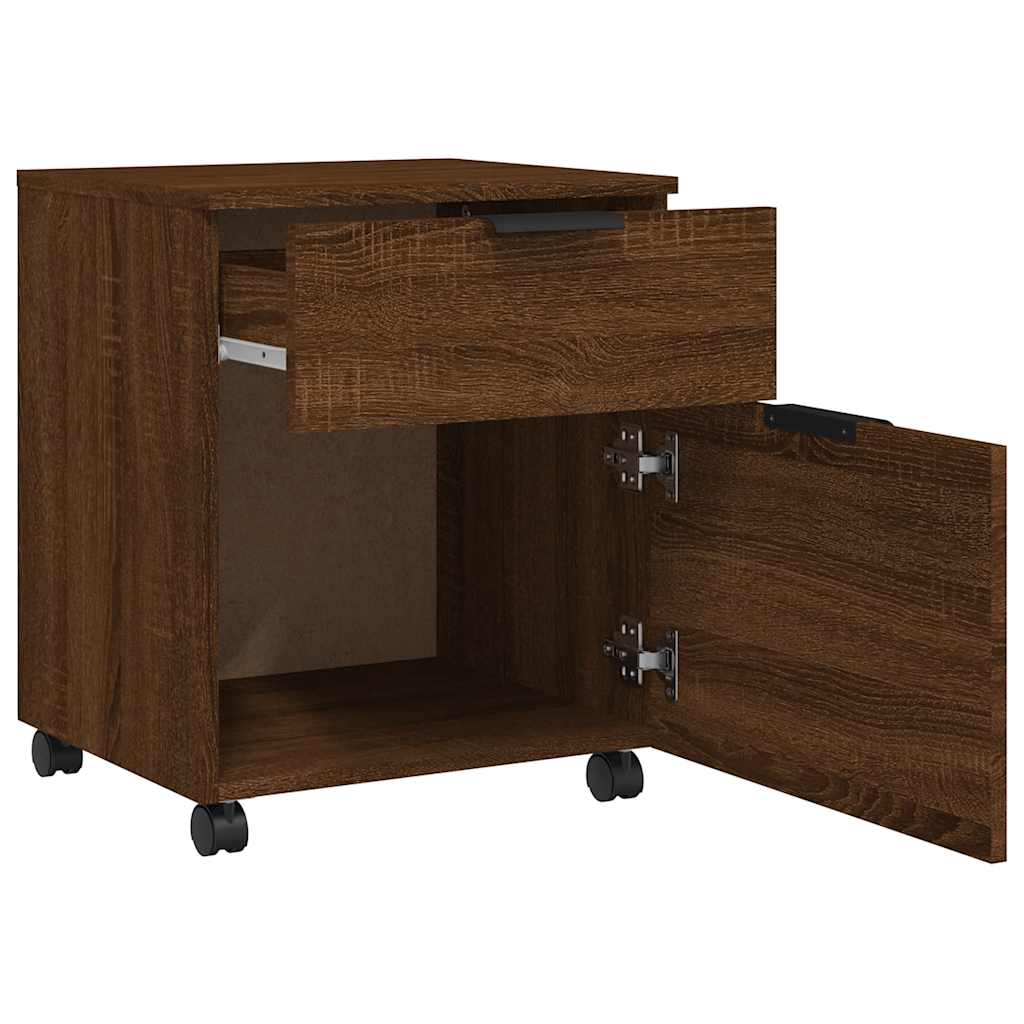 arkivskab med hjul 45x38x54 cm konstrueret træ brunt egetræ