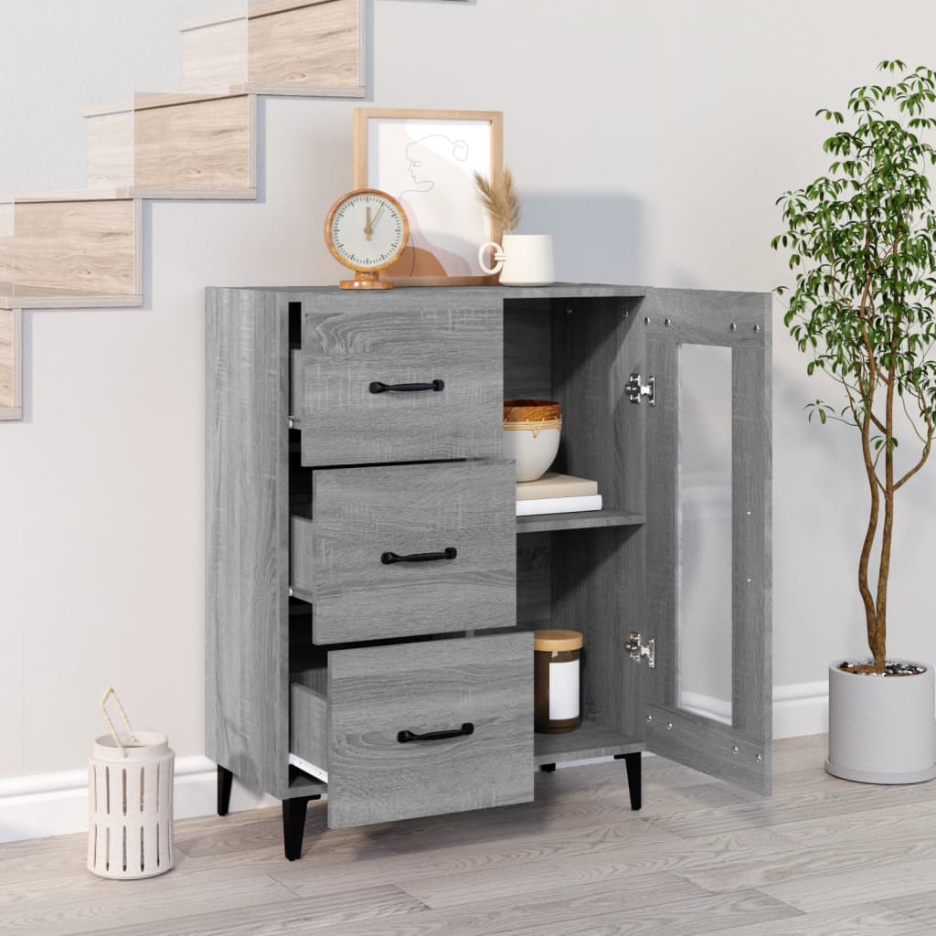skænk 69,5x34x90 cm konstrueret træ grå sonoma-eg