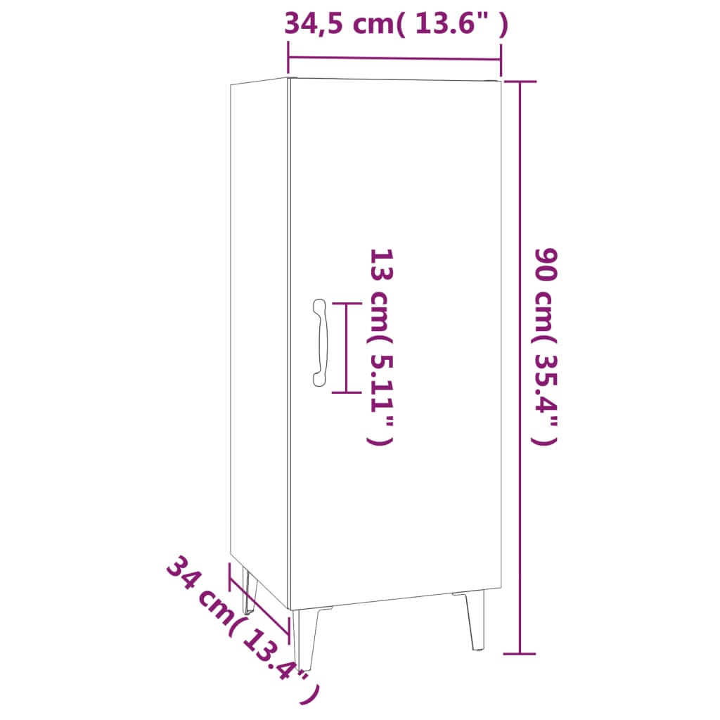 skænk 34,5x34x90 cm konstrueret træ røget egetræsfarve