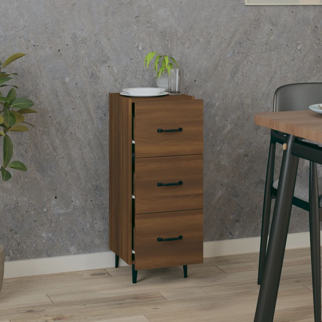 skænk 34,5x34x90 cm konstrueret træ brun egetræsfarve