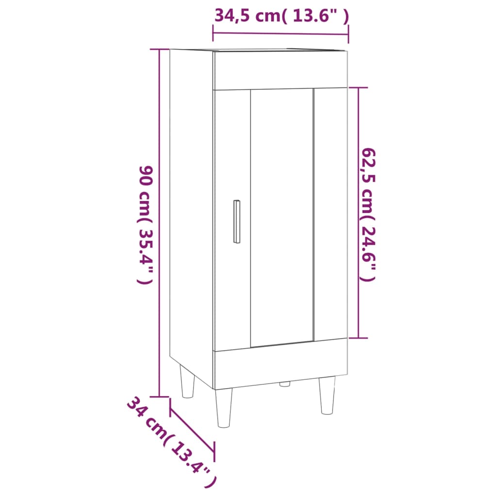 skænk 34,5x34x90 cm konstrueret træ grå sonoma-eg