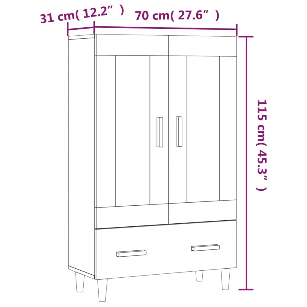 skab 70x31x115 cm konstrueret træ røget egetræsfarve