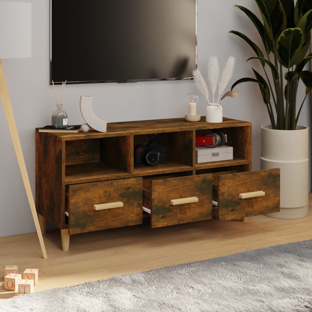 tv-bord 102x36x50 cm konstrueret træ røget egetræsfarve
