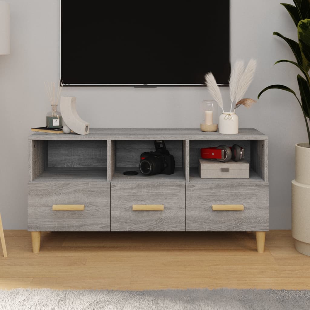 tv-bord 102x36x50 cm konstrueret træ grå sonoma-eg