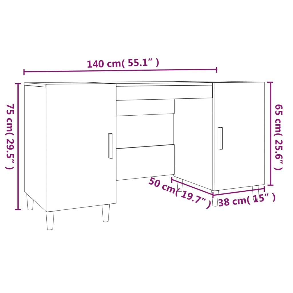 skrivebord 140x50x75 cm konstrueret træ røget egetræsfarve