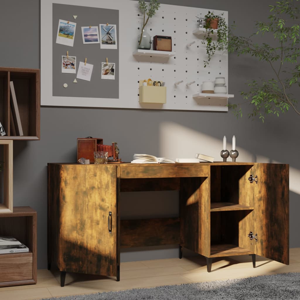 skrivebord 140x50x75 cm konstrueret træ røget egetræsfarve