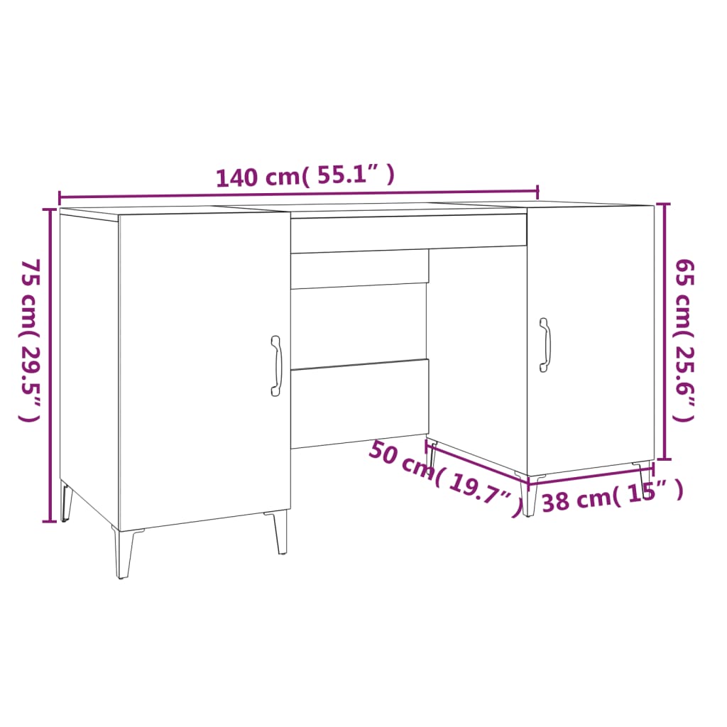 skrivebord 140x50x75 cm konstrueret træ røget egetræsfarve