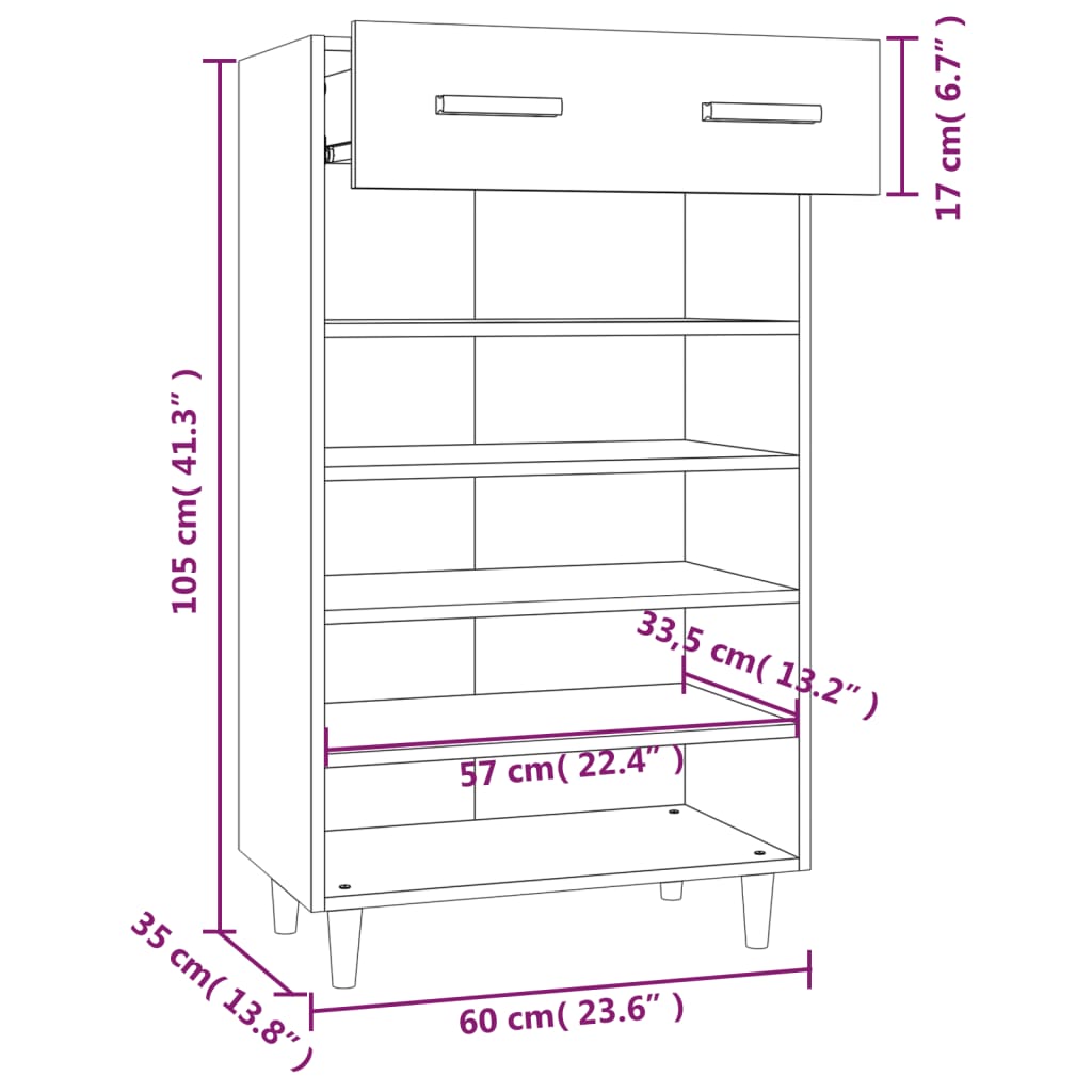 skoreol 60x35x105 cm konstrueret træ grå sonoma-eg