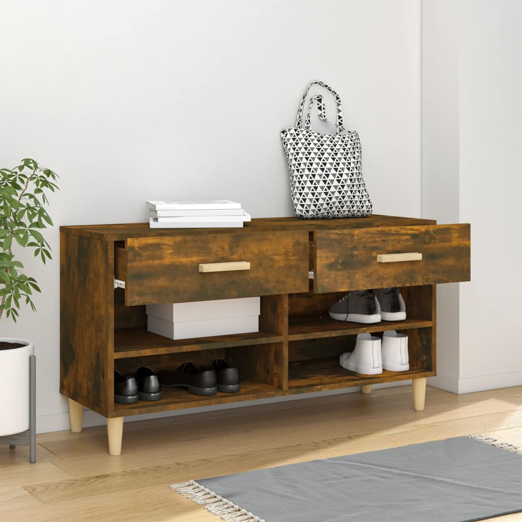 skoreol 102x35x55 cm konstrueret træ røget egetræsfarve