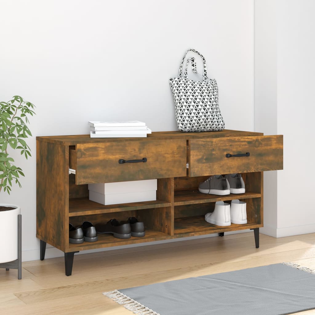skoreol 102x35x55 cm konstrueret træ røget egetræsfarve
