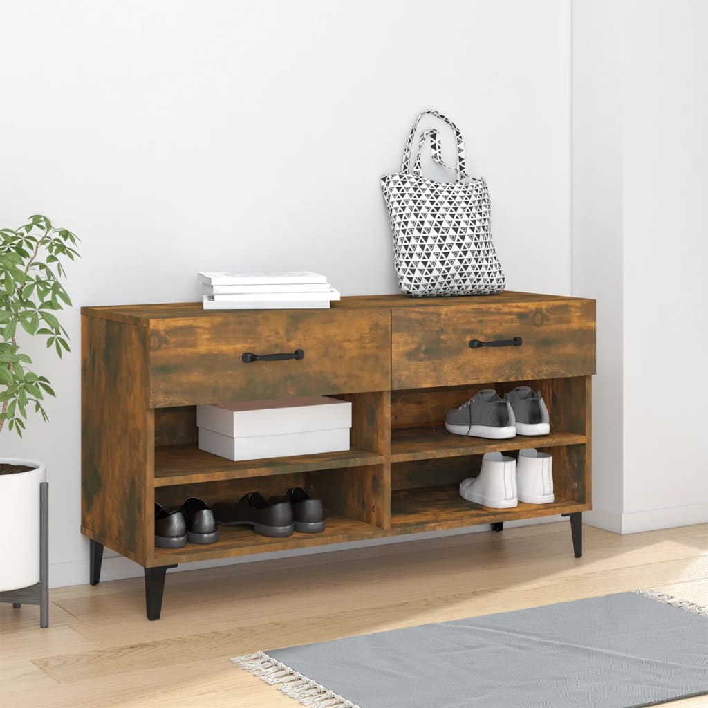 skoreol 102x35x55 cm konstrueret træ røget egetræsfarve
