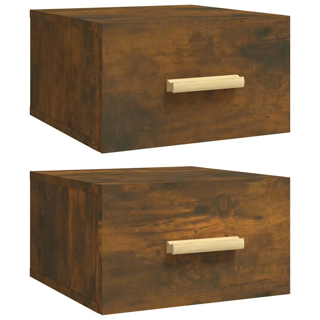 væghængte sengeborde 2 stk. 35x35x20 cm røget egetræsfarve
