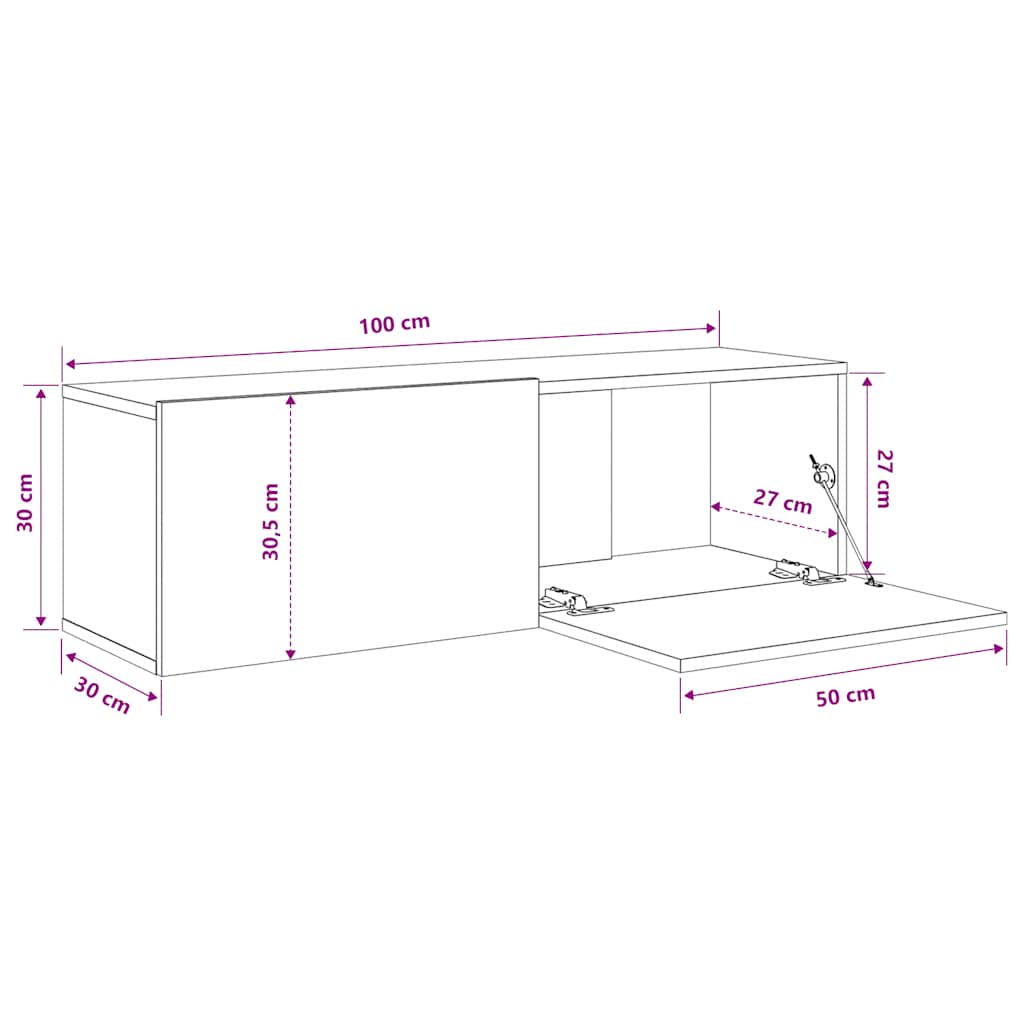 væghængte tv-skabe 2 stk. 100x30x30 cm konstrueret træ røget eg