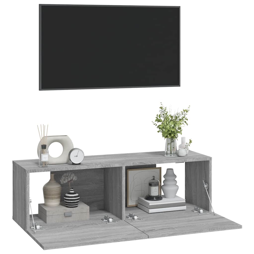 tv-skabe til væg 2 stk. 100x30x30 cm konstrueret træ grå sonoma
