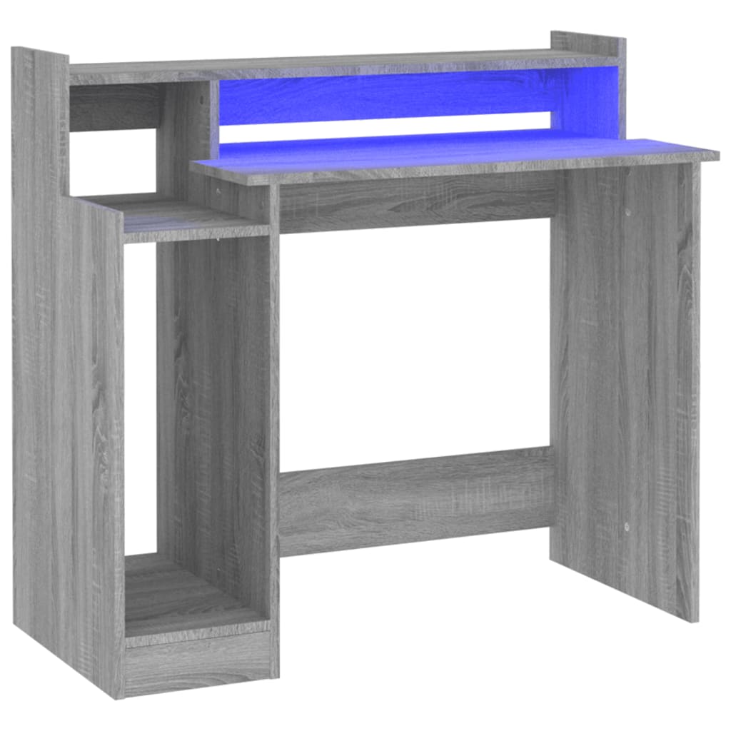 skrivebord m. LED-lys 97x45x90 cm konstrueret træ grå sonoma-eg