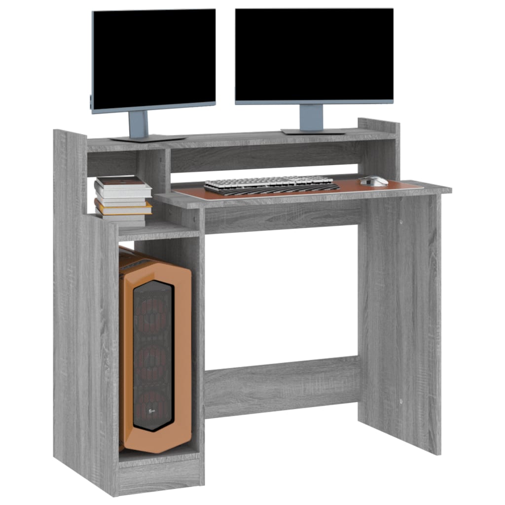 skrivebord m. LED-lys 97x45x90 cm konstrueret træ grå sonoma-eg
