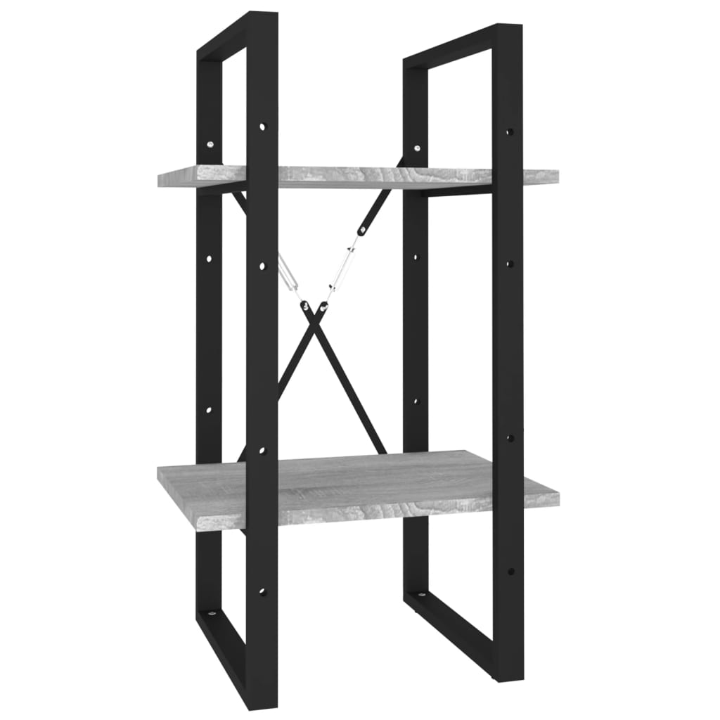 bogreol m. 2 hylder 40x30x70 cm konstrueret træ grå sonoma