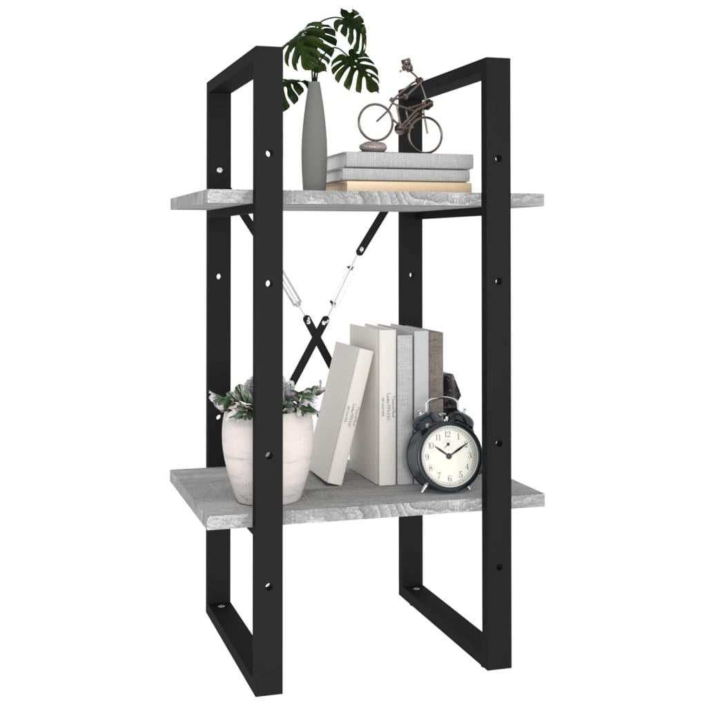 bogreol m. 2 hylder 40x30x70 cm konstrueret træ grå sonoma