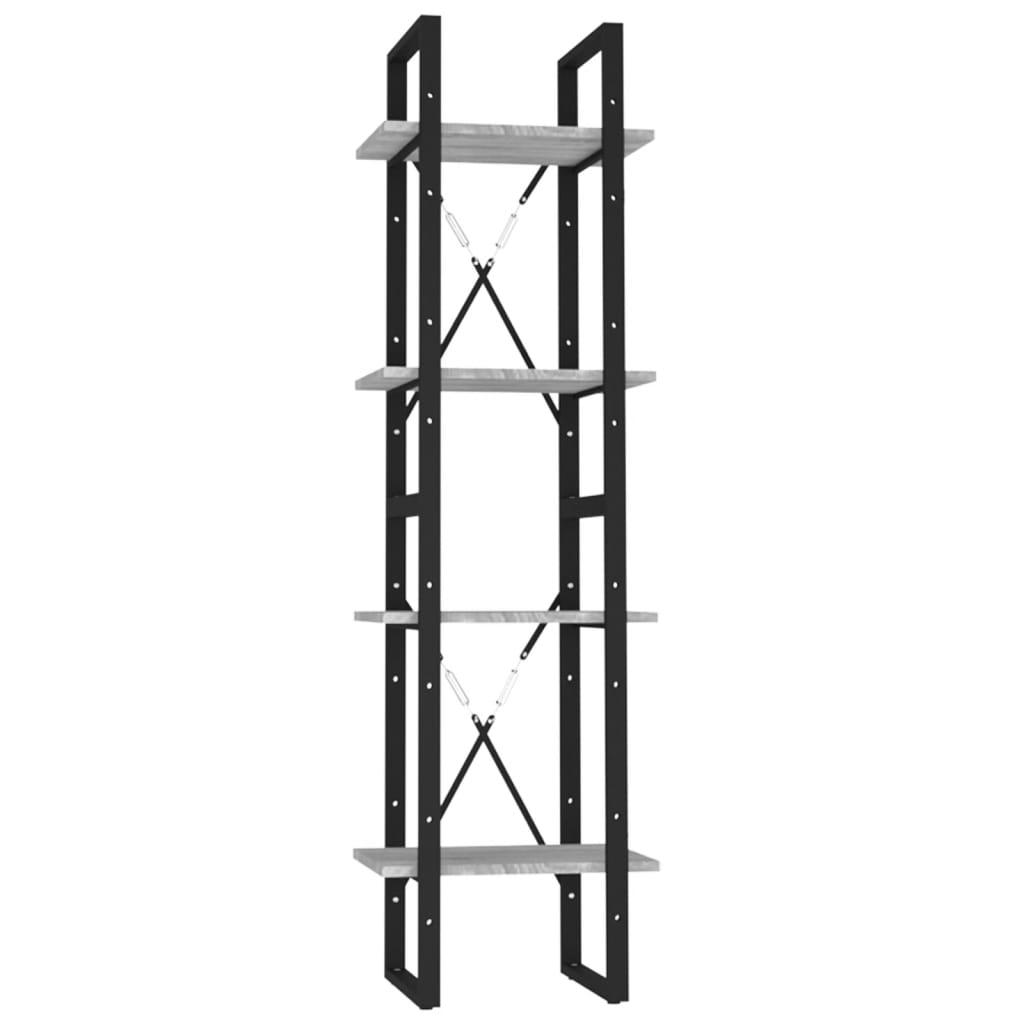 bogreol m. 4 hylder 40x30x140 cm konstrueret træ grå sonoma