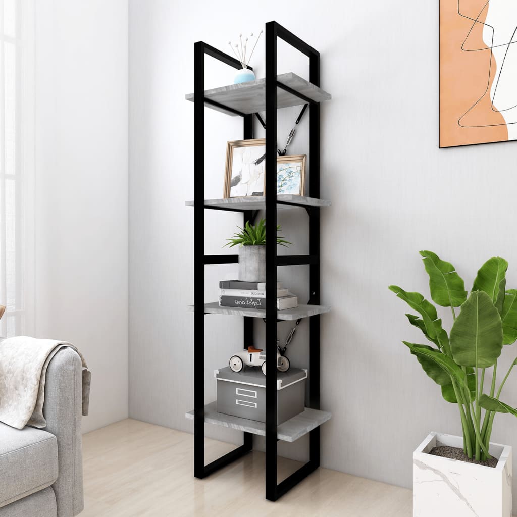 bogreol m. 4 hylder 40x30x140 cm konstrueret træ grå sonoma